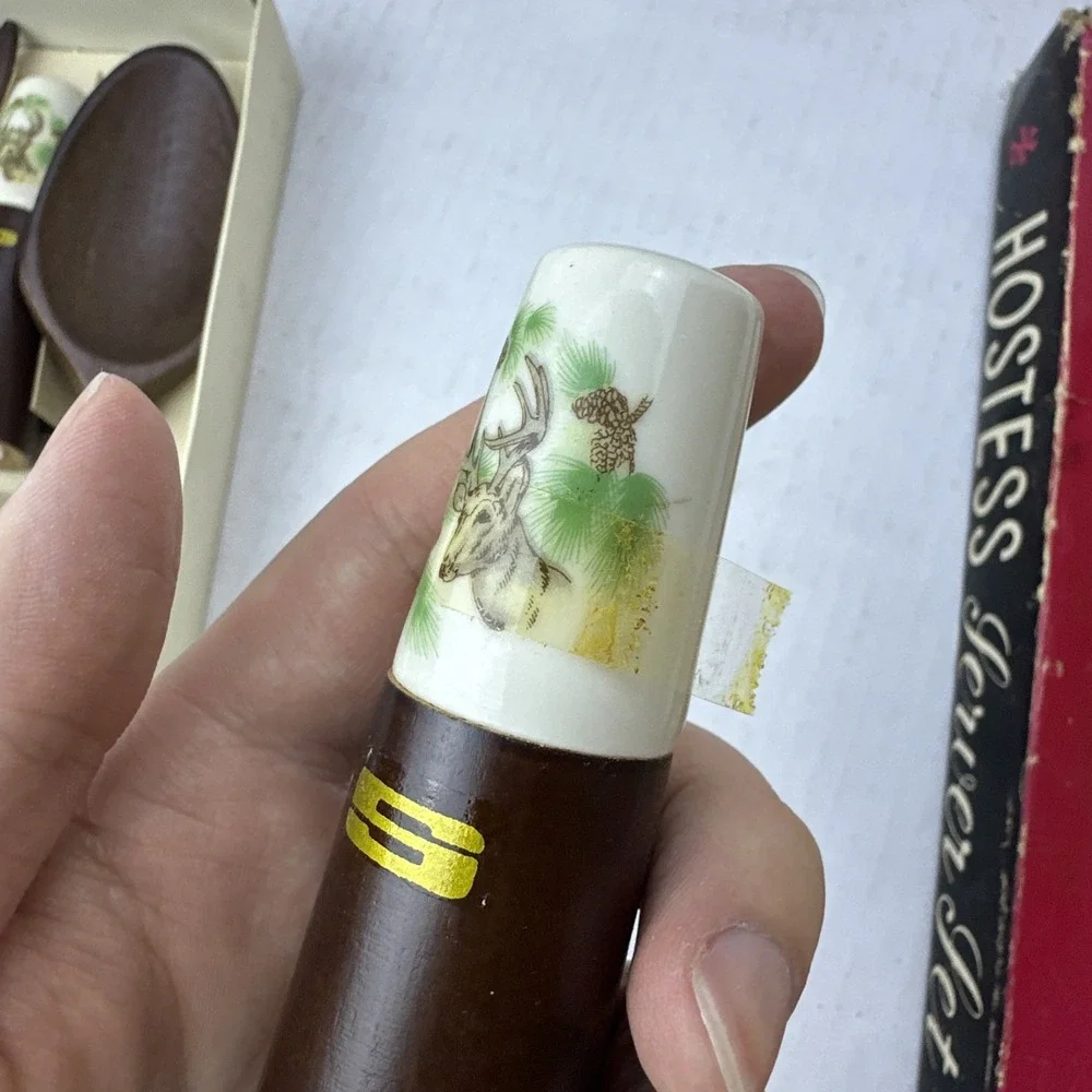Deer Wood Spoon Fork Hostess Server Salt Pepper Shakers New Mexico Souvenir